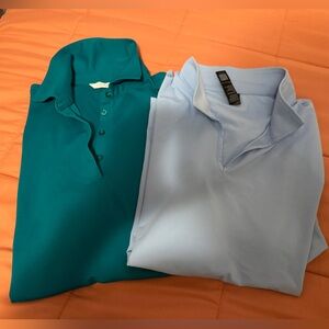 Lady Hagen Teal and Light Blue Button-Down Polo Tops